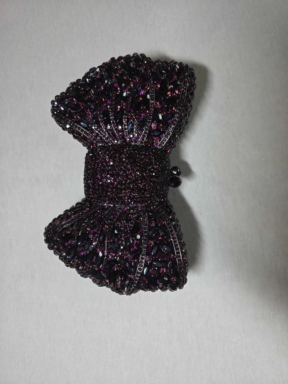 Luxury Purple Rhinestone Bow Clutch Purse Chain Strap Silver Lining Magnetic